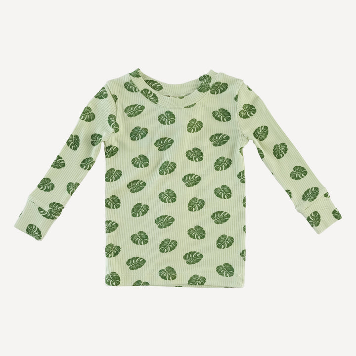 long sleeve crew neck pj set | tiny monstera | modal skinny rib