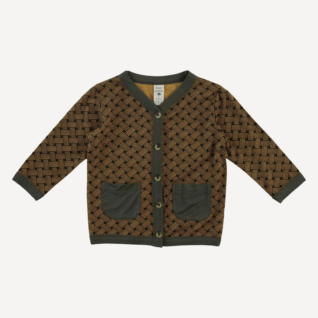 long sleeve classic v-neck pocket cardigan | golden basketweave | bamboo