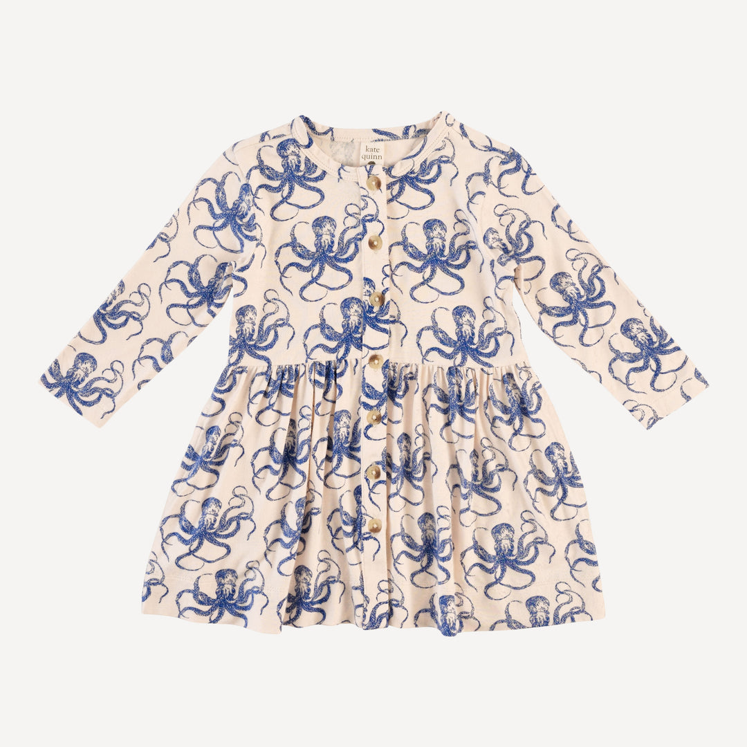 long sleeve button front dress | deep sea octopus | bamboo