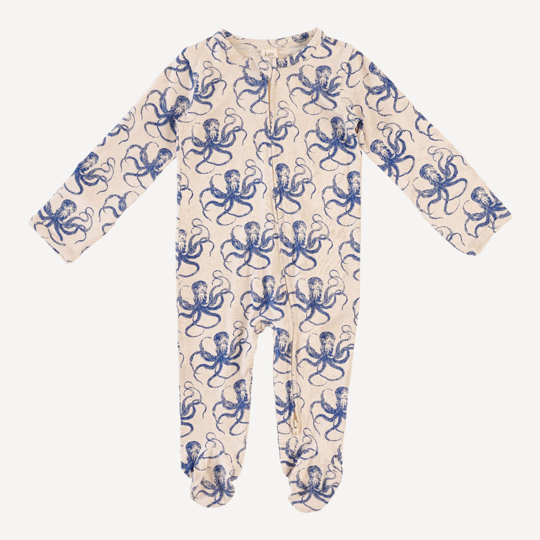 long sleeve two way zipper footie | deep sea octopus | bamboo