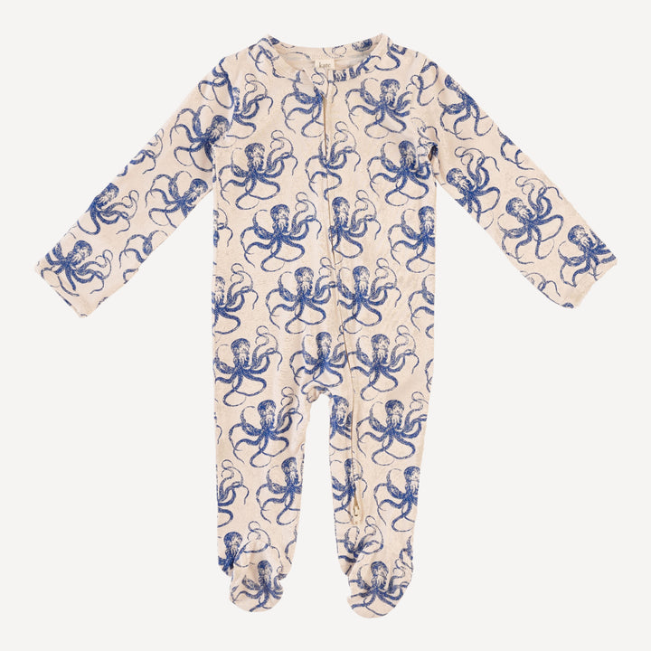 long sleeve two way zipper footie | deep sea octopus | bamboo