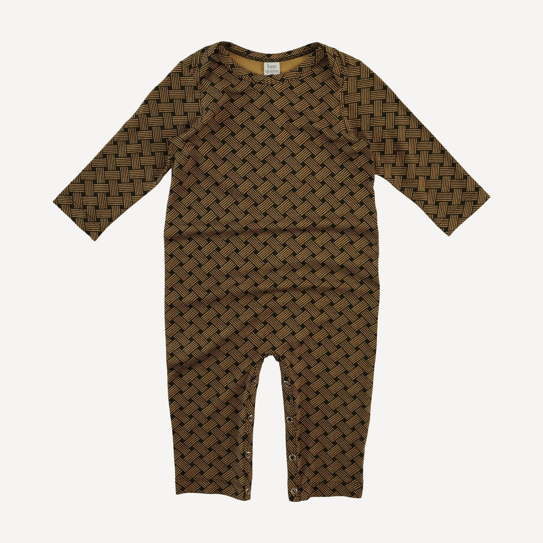 long sleeve lap neck jumpsuit | golden basketweave | bamboo