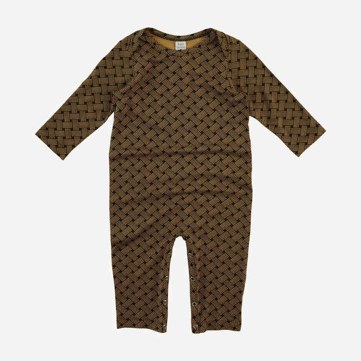long sleeve lap neck jumpsuit | golden basketweave | bamboo