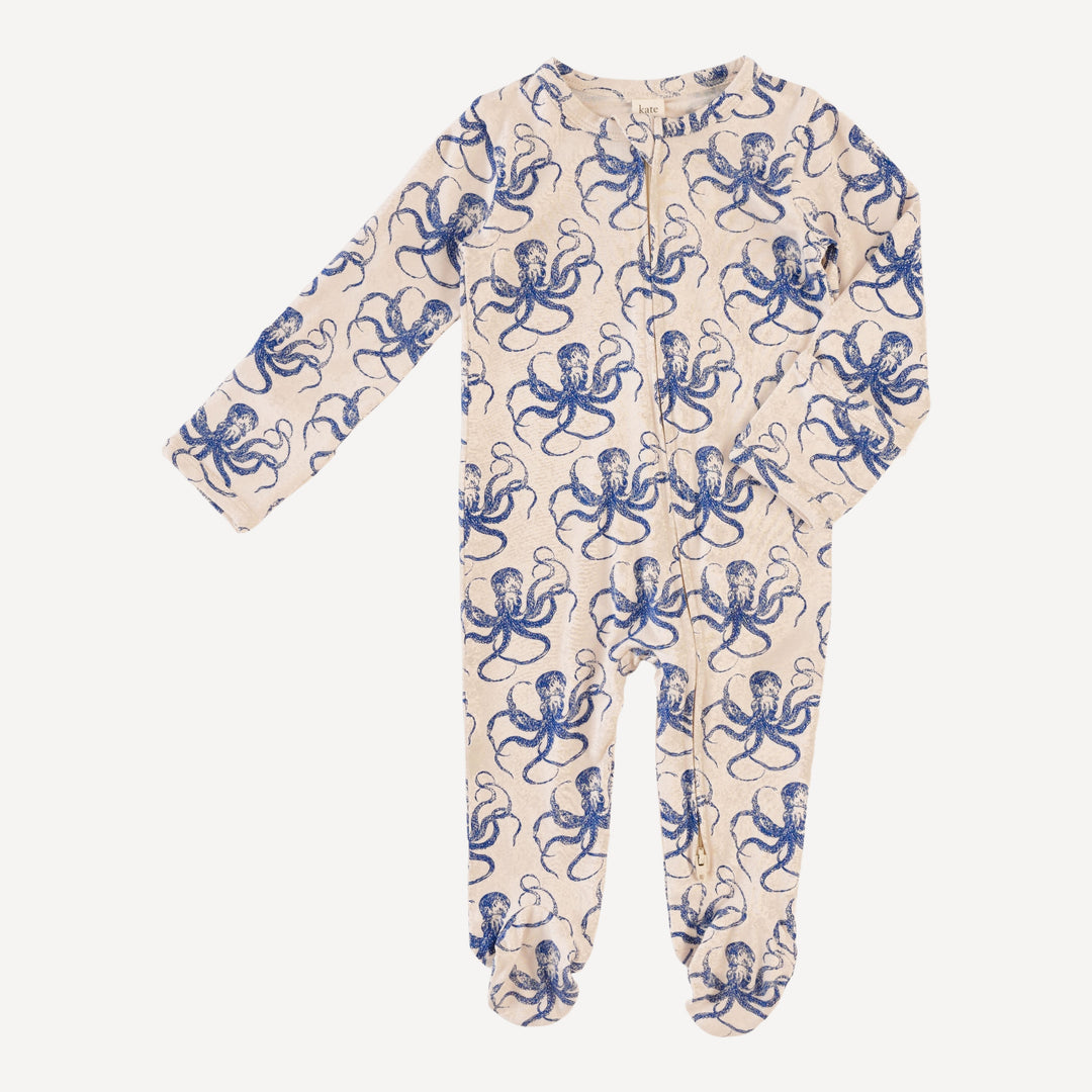 long sleeve two way zipper footie | deep sea octopus | bamboo