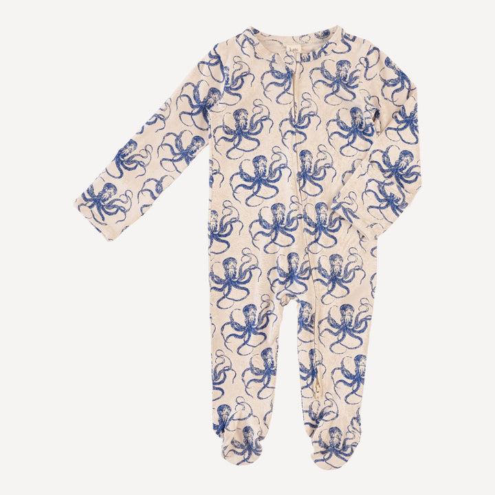 long sleeve two way zipper footie | deep sea octopus | bamboo