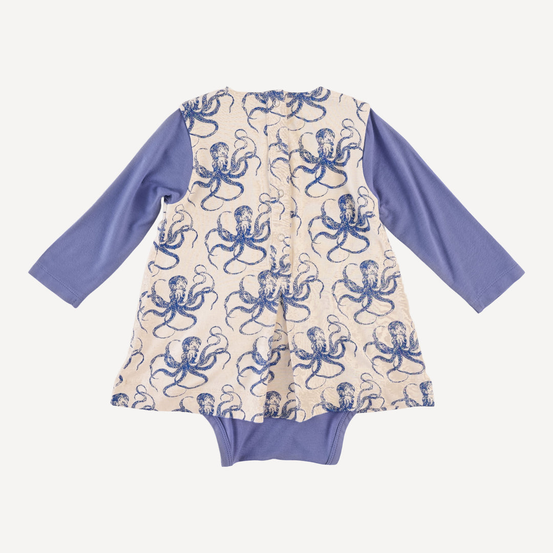 long sleeve pleated dress bodysuit | deep sea octopus | bamboo