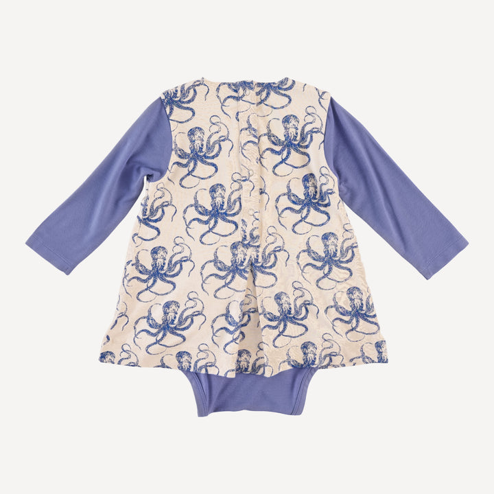 long sleeve pleated dress bodysuit | deep sea octopus | bamboo
