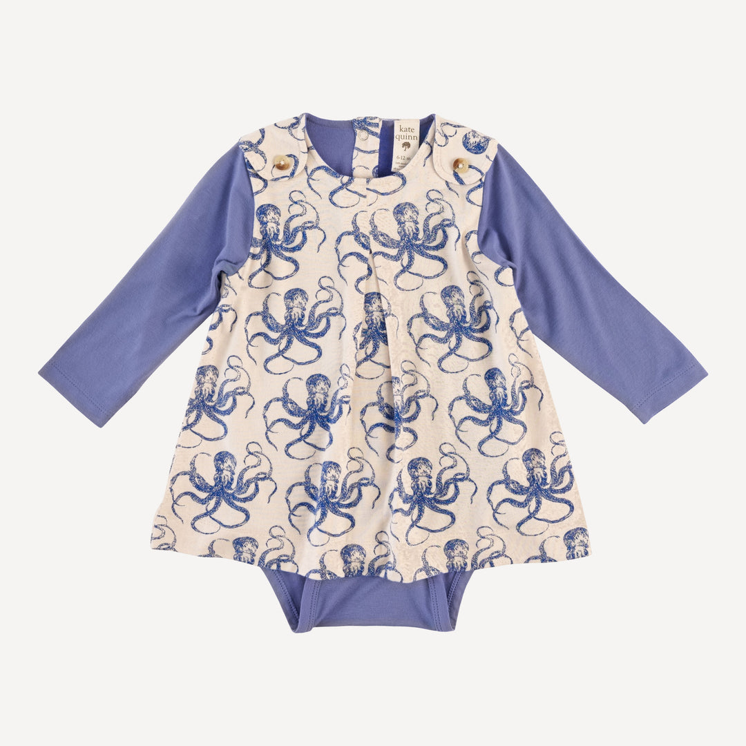 long sleeve pleated dress bodysuit | deep sea octopus | bamboo