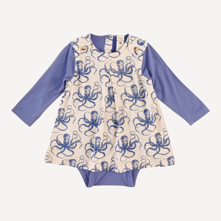 long sleeve pleated dress bodysuit | deep sea octopus | bamboo