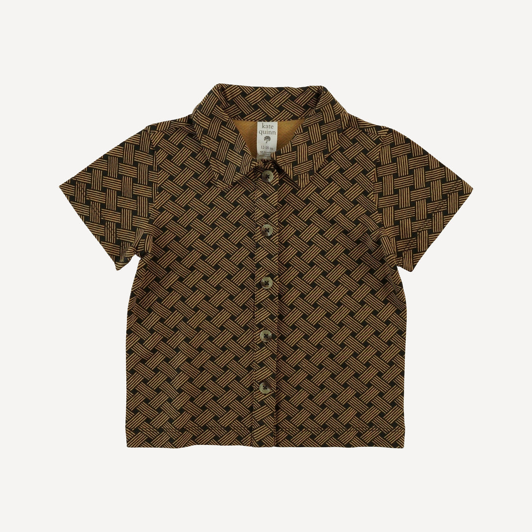short sleeve button down shirt | golden basketweave | bamboo