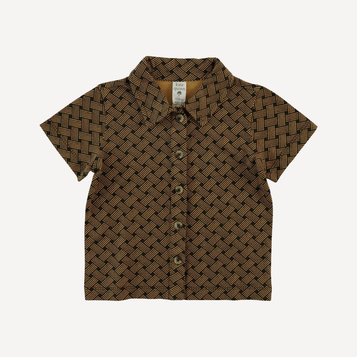 short sleeve button down shirt | golden basketweave | bamboo