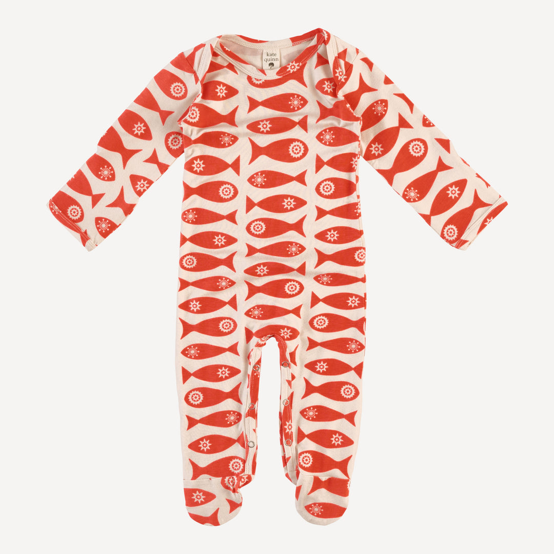 long sleeve lap neck footie | market fish | bamboo