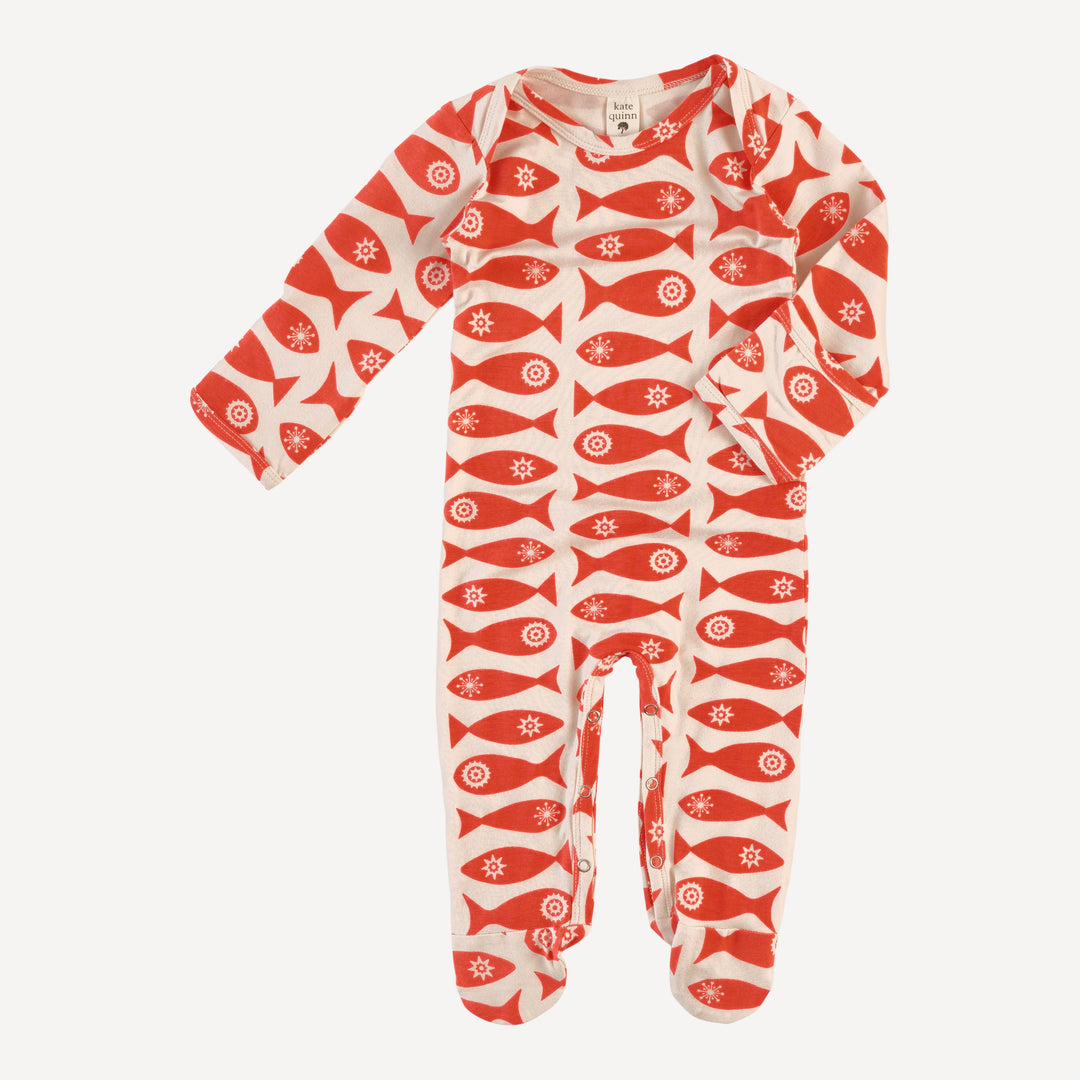 long sleeve lap neck footie | market fish | bamboo