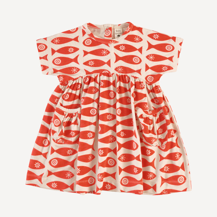 short sleeve gathered waist pocket dress | market fish | bamboo