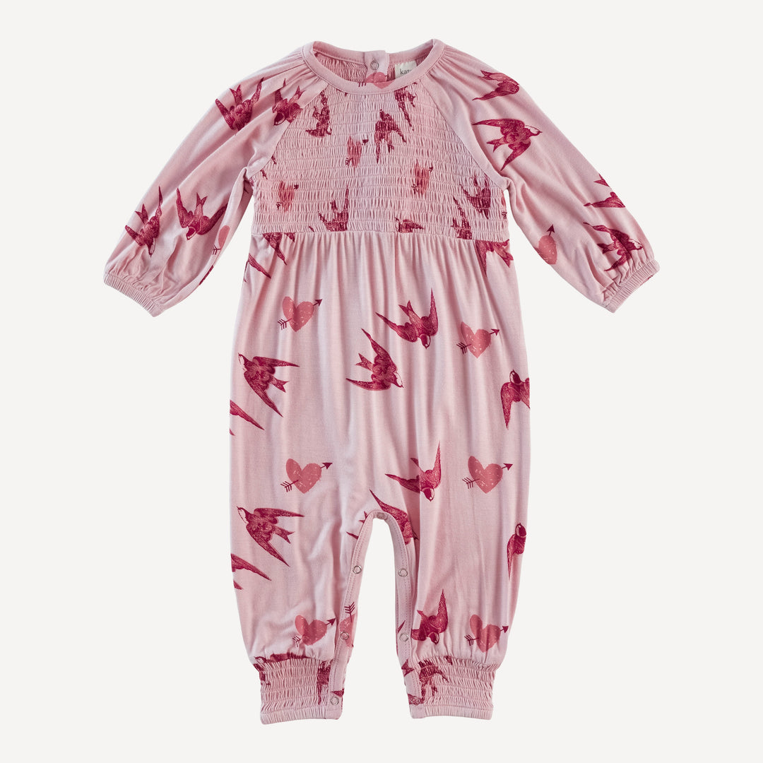 long sleeve puff smocked jumpsuit | birds & hearts | lenzing modal