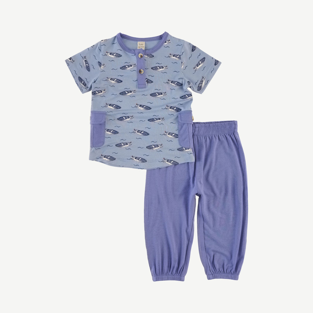 short sleeve cargo pocket tee + relaxed jogger set | italian boat | bamboo