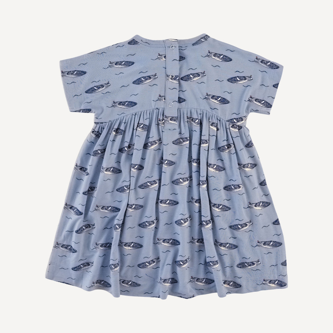 short sleeve gathered waist pocket dress | italian boat | bamboo