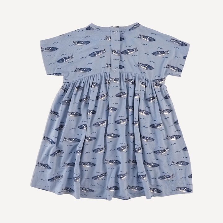 short sleeve gathered waist pocket dress | italian boat | bamboo