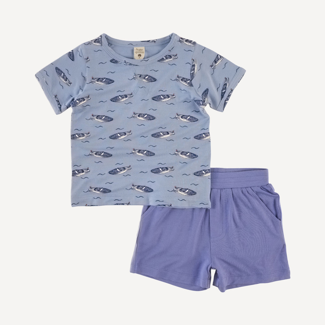 short sleeve topstitch tee + short set | italian boat | bamboo
