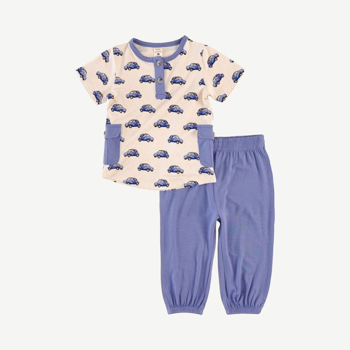 short sleeve cargo pocket tee + relaxed jogger set | vintage mini car | bamboo