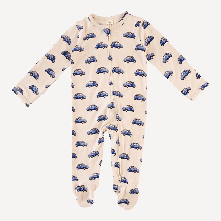 long sleeve two way zipper footie | vintage mini car | bamboo