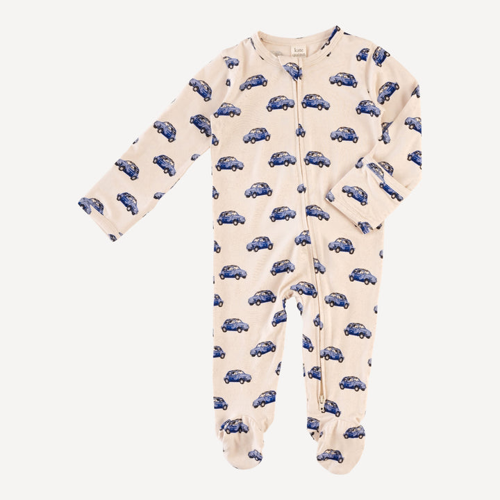 long sleeve two way zipper footie | vintage mini car | bamboo