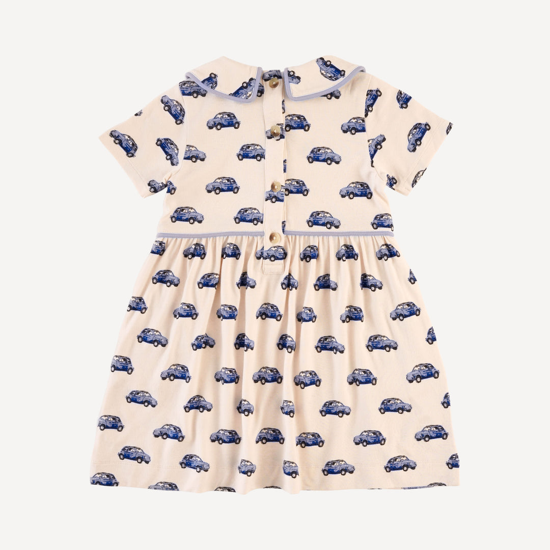 short sleeve peter pan piped keyhole dress | vintage mini car | bamboo