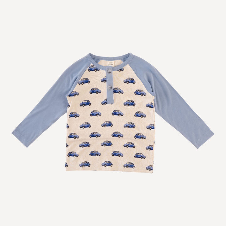 long sleeve baseball henley tee | vintage mini car | bamboo