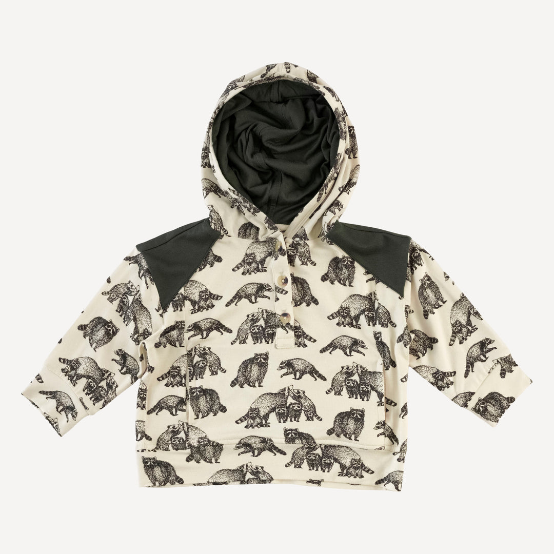 long sleeve henley hoodie + relaxed pocket jogger set | raccoons | bamboo