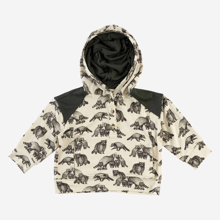 long sleeve henley hoodie + relaxed pocket jogger set | raccoons | bamboo