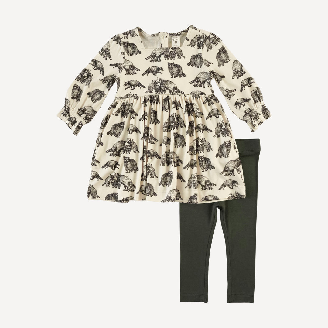 long sleeve square neck dress + legging set | raccoons | bamboo