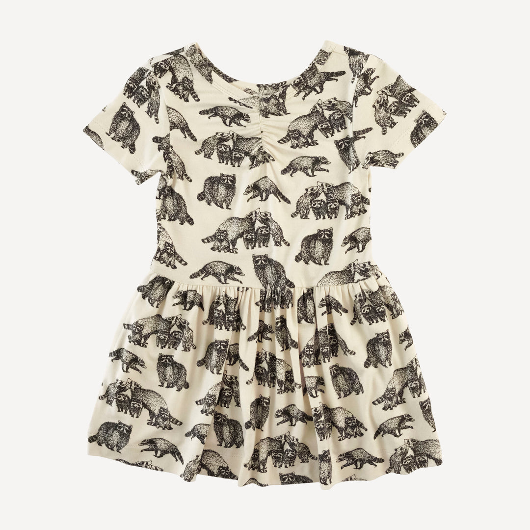 short sleeve twirl dress | raccoons | bamboo