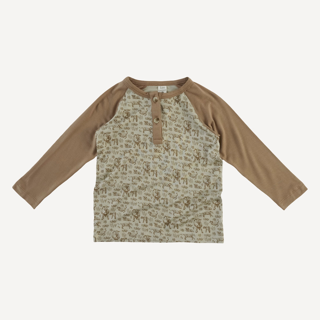 long sleeve baseball henley tee | cow pasture | bamboo