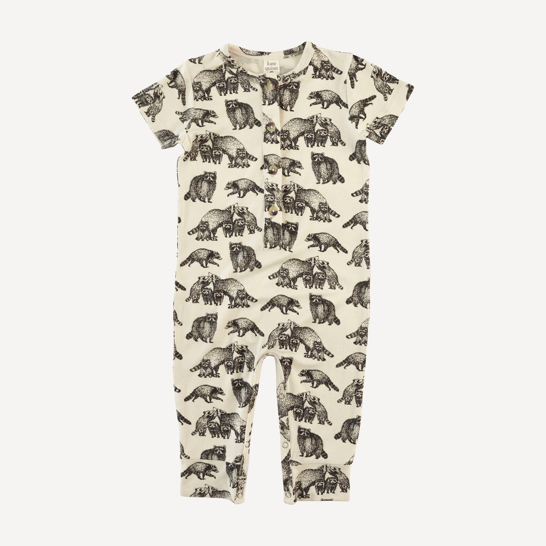 short sleeve sport union suit | raccoons | bamboo
