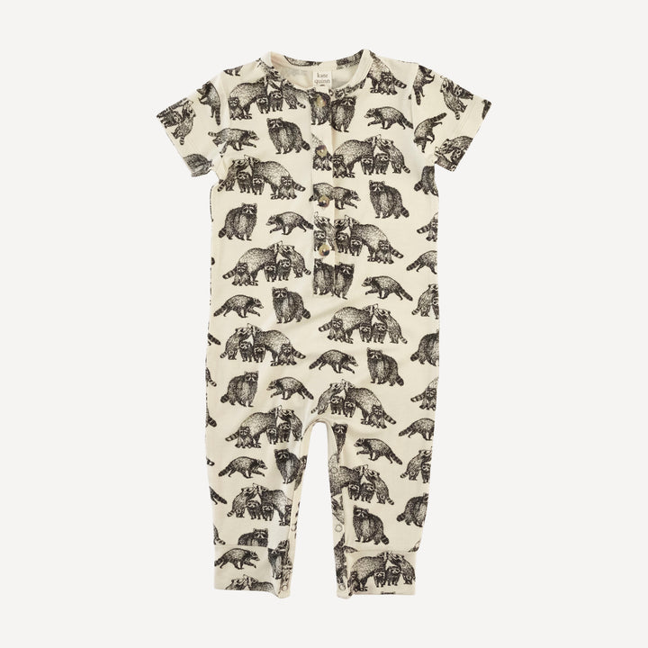 short sleeve sport union suit | raccoons | bamboo