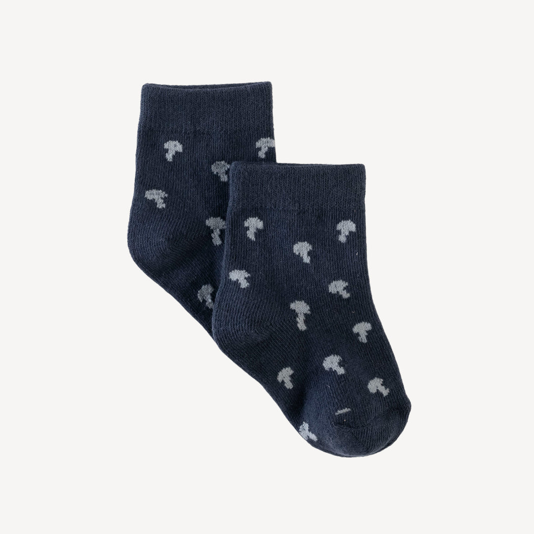 shortie socks | blue tiny mushroom | organic cotton jacquard