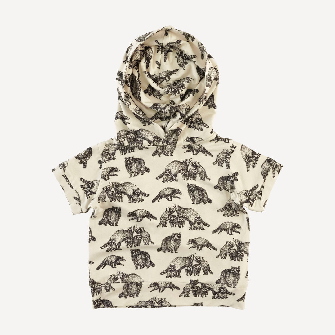 short sleeve essential boxy hoodie | raccoons | bamboo