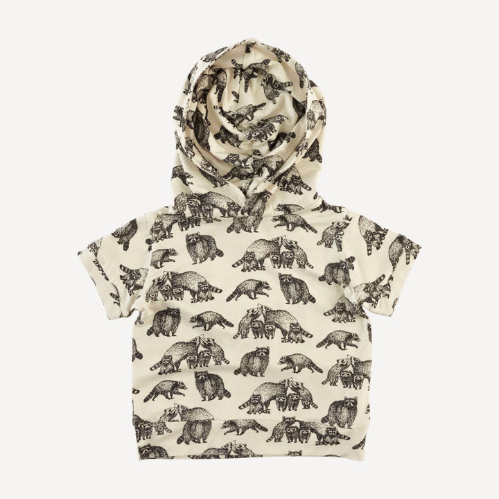 short sleeve essential boxy hoodie | raccoons | bamboo
