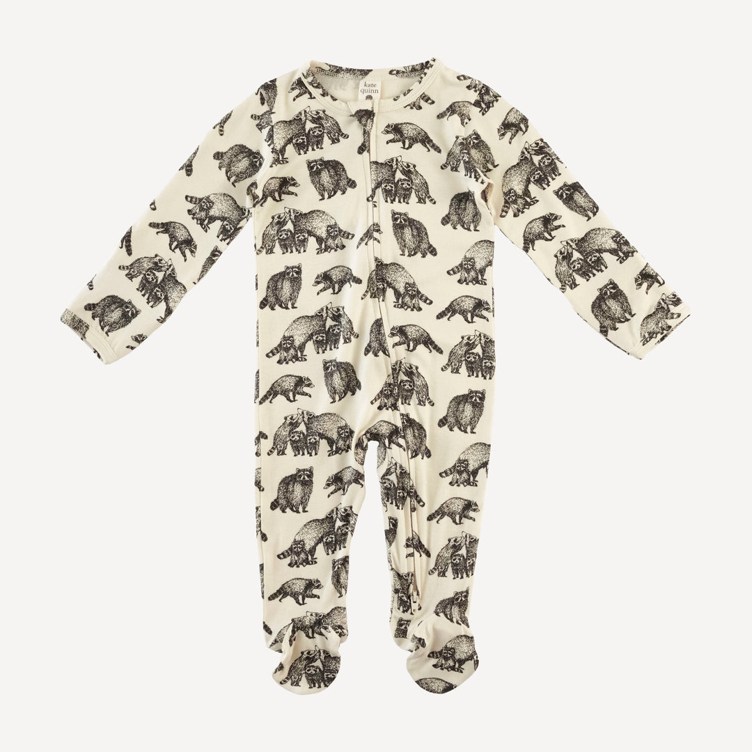 long sleeve two way zipper footie | raccoons | bamboo