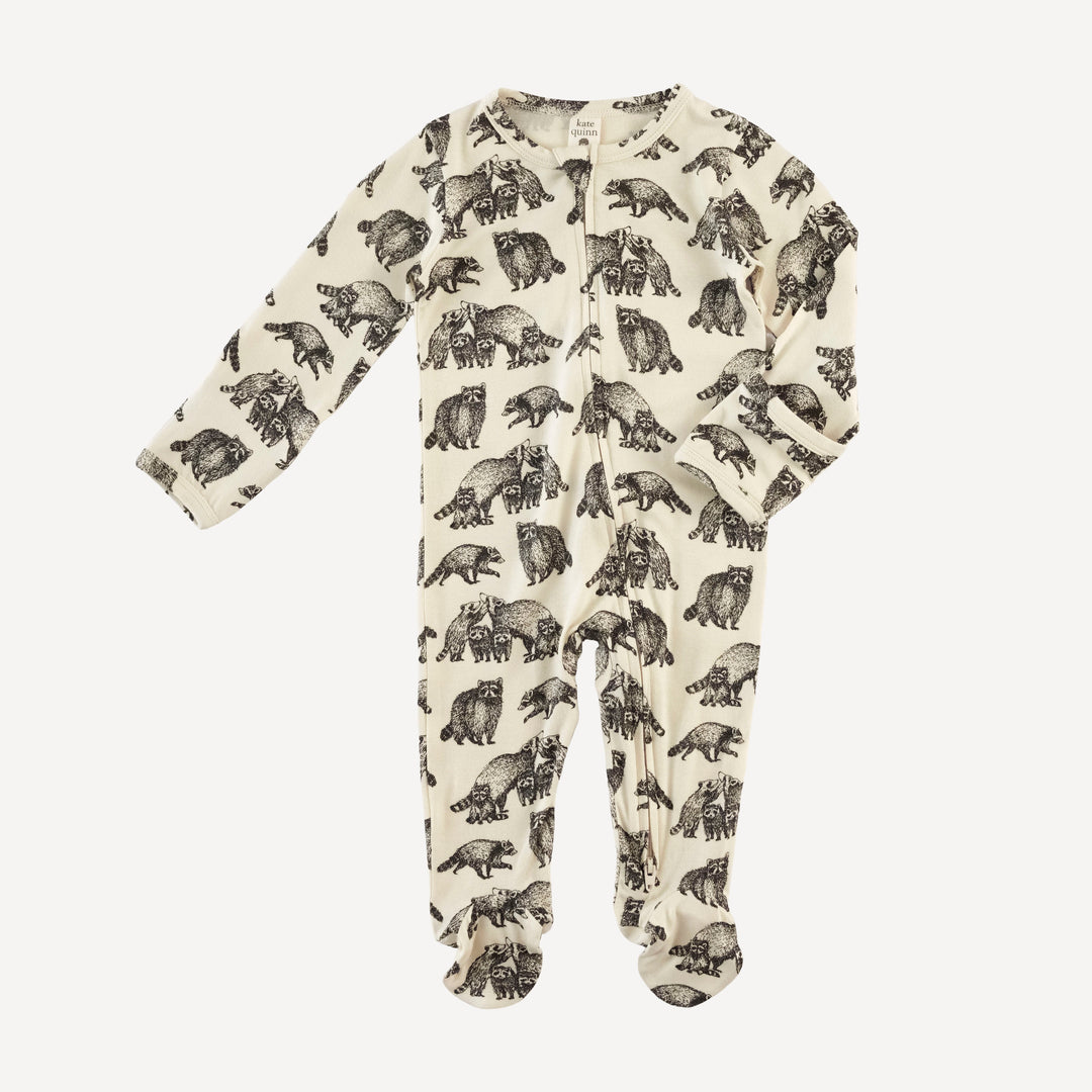 long sleeve two way zipper footie | raccoons | bamboo