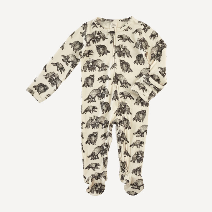 long sleeve two way zipper footie | raccoons | bamboo