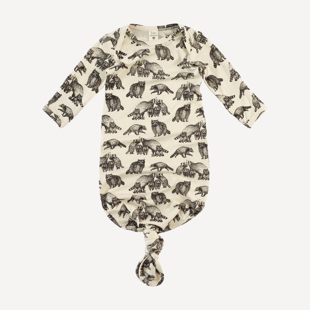 long sleeve lap neck knotted gown | raccoons | bamboo