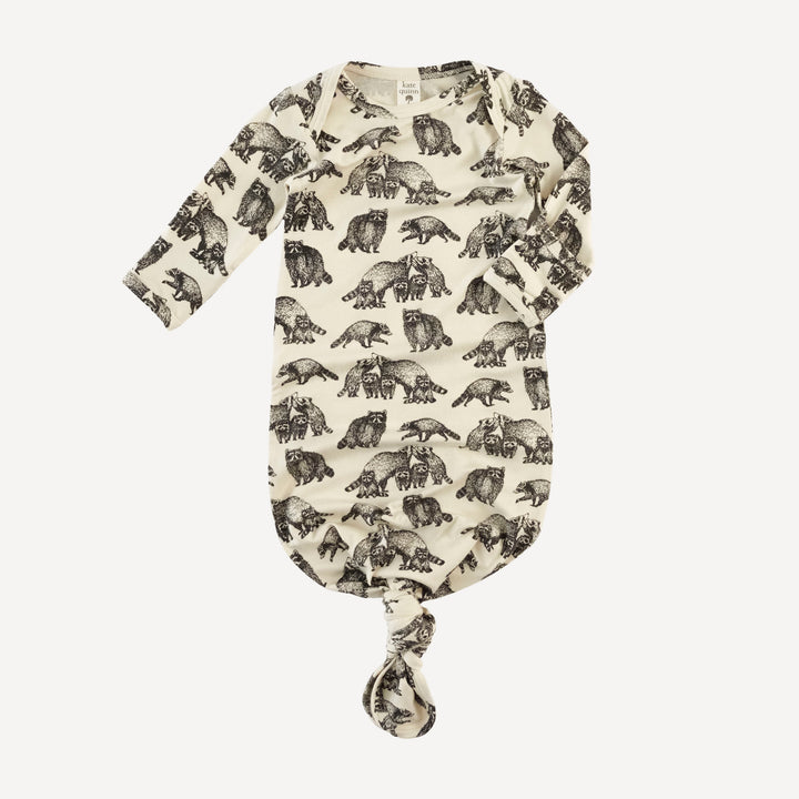 long sleeve lap neck knotted gown | raccoons | bamboo