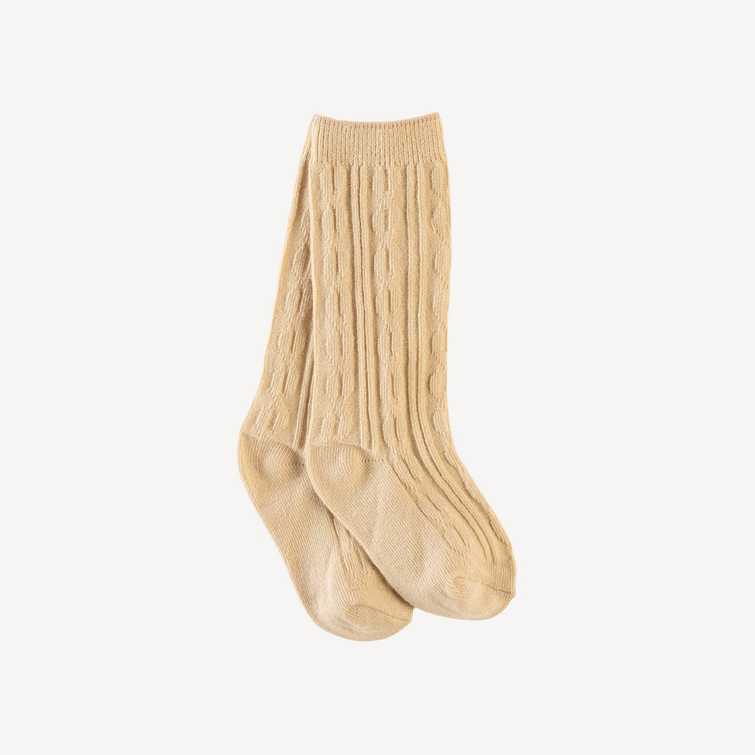 cable knee high socks | buff | organic cotton rib