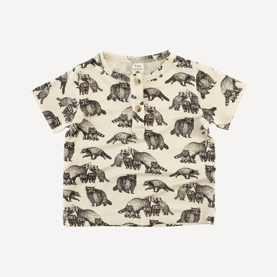 short sleeve basic henley tee | raccoons | bamboo