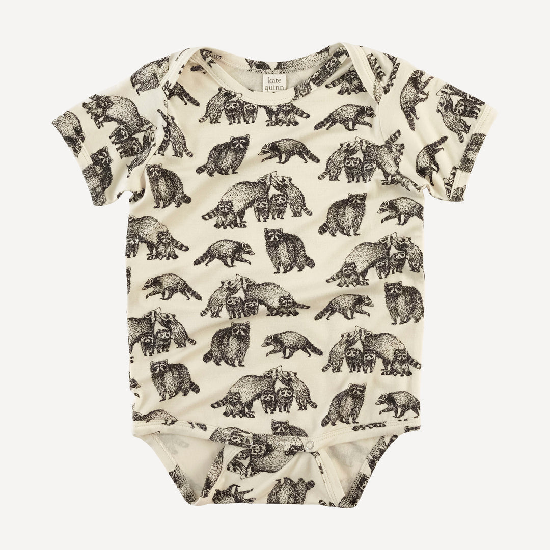 short sleeve lap neck bodysuit | raccoons | bamboo