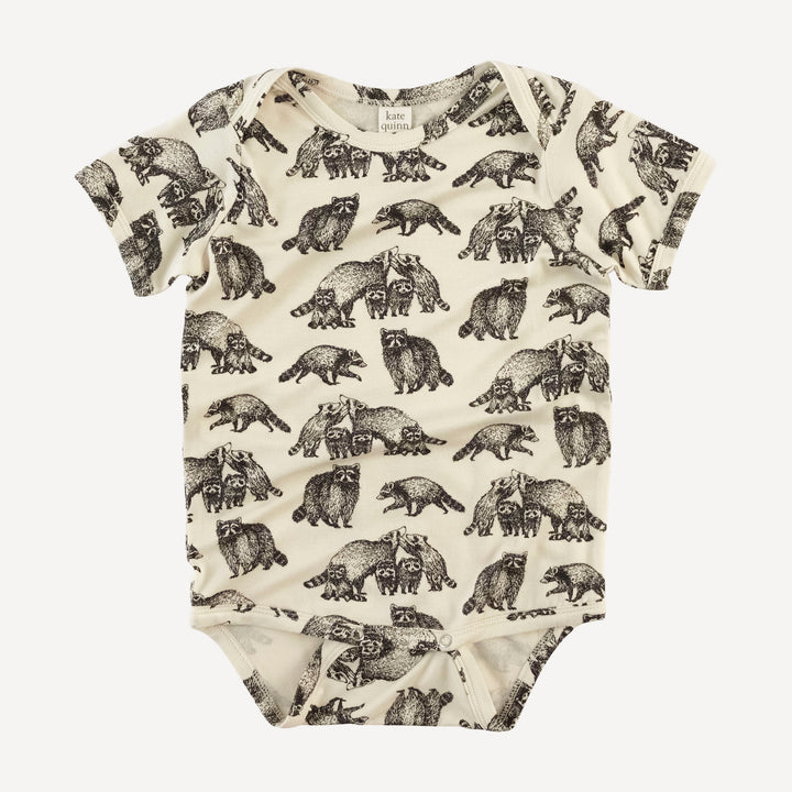 short sleeve lap neck bodysuit | raccoons | bamboo