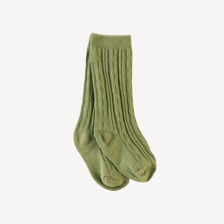 cable knee high socks | greenery | organic cotton rib