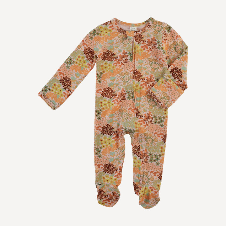 long sleeve two way zipper footie | pink ditsy garden | bamboo