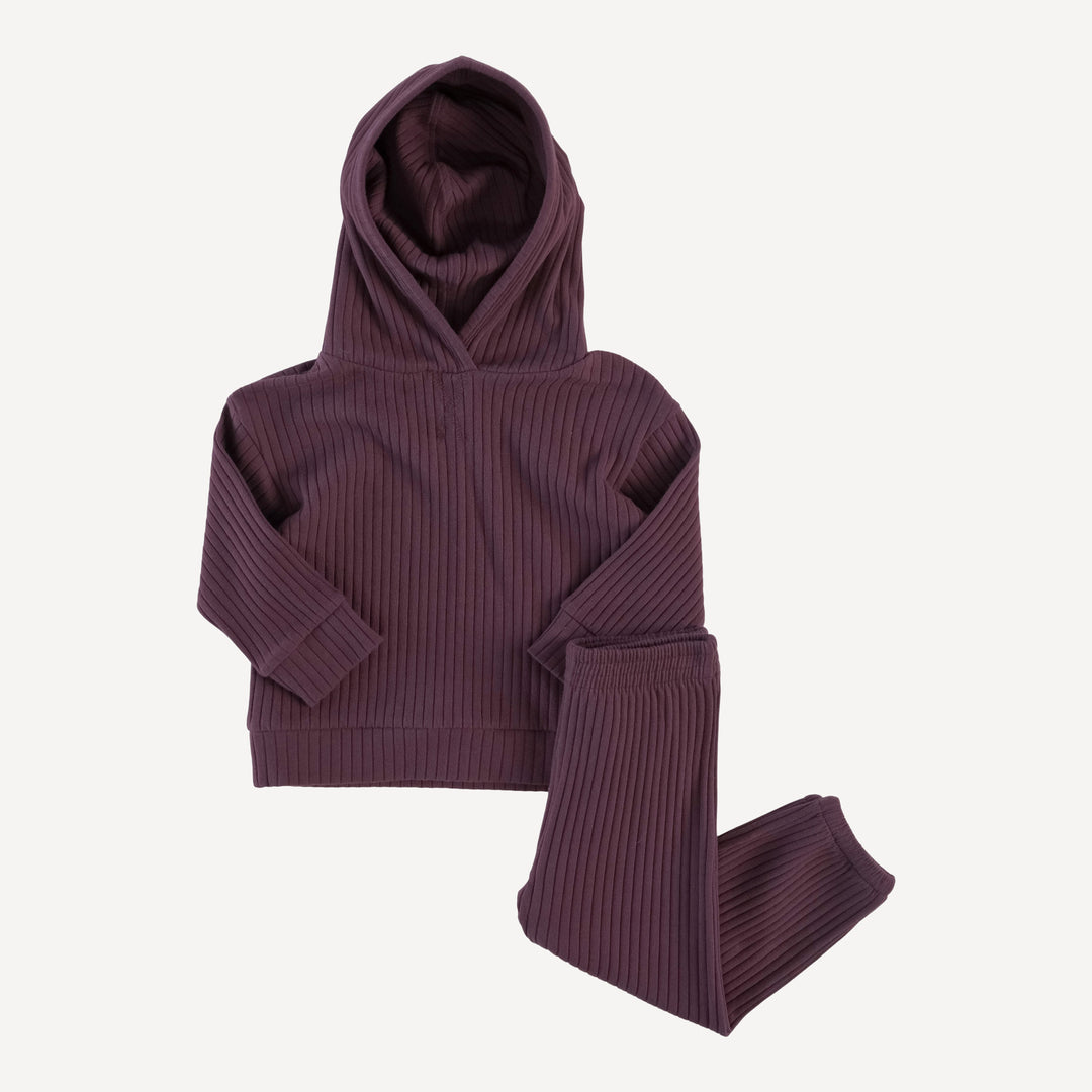 long sleeve boxy topstitch hoodie and relaxed jogger set | raisin | organic cotton wide rib